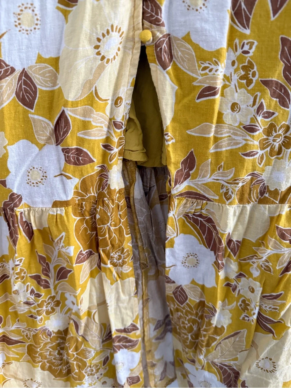 Abercrombie & Fitch yellow floral linen blend button through/front maxi dress MP